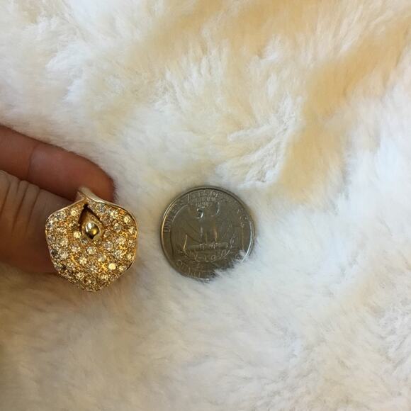 Gold Lily Crystal Statement Cocktail Ring - Picture 11 of 13